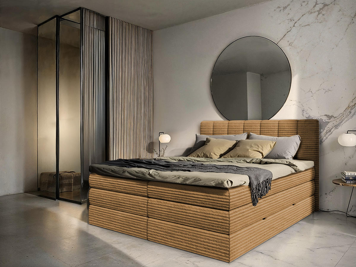 BOXSPRINGBETT Traum 180x200 – in Braun, mit Bettkasten und Gasdruckfedern - Braun, Textil (180/200cm)