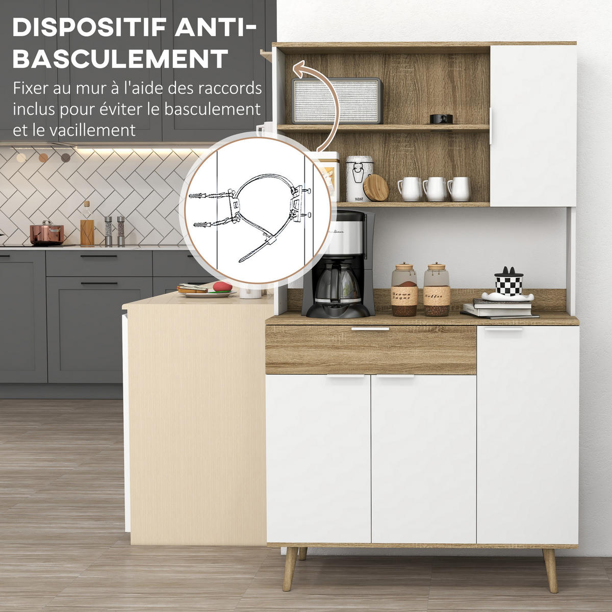 BUFFET DE-11070 Skandi-Design, 4 Türen Weiß/Natur - Weiß, Holzwerkstoff (39/180/98cm) - ComfortXL
