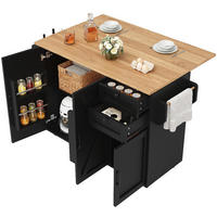 KÜCHENINSEL Klappbar, BUFFETSCHRANK mit Rollen, Holzmaserung Schwarz, 120/43,2/92 cm - Schwarz, Kunststoff (43.2/92/120cm) - Rolipo