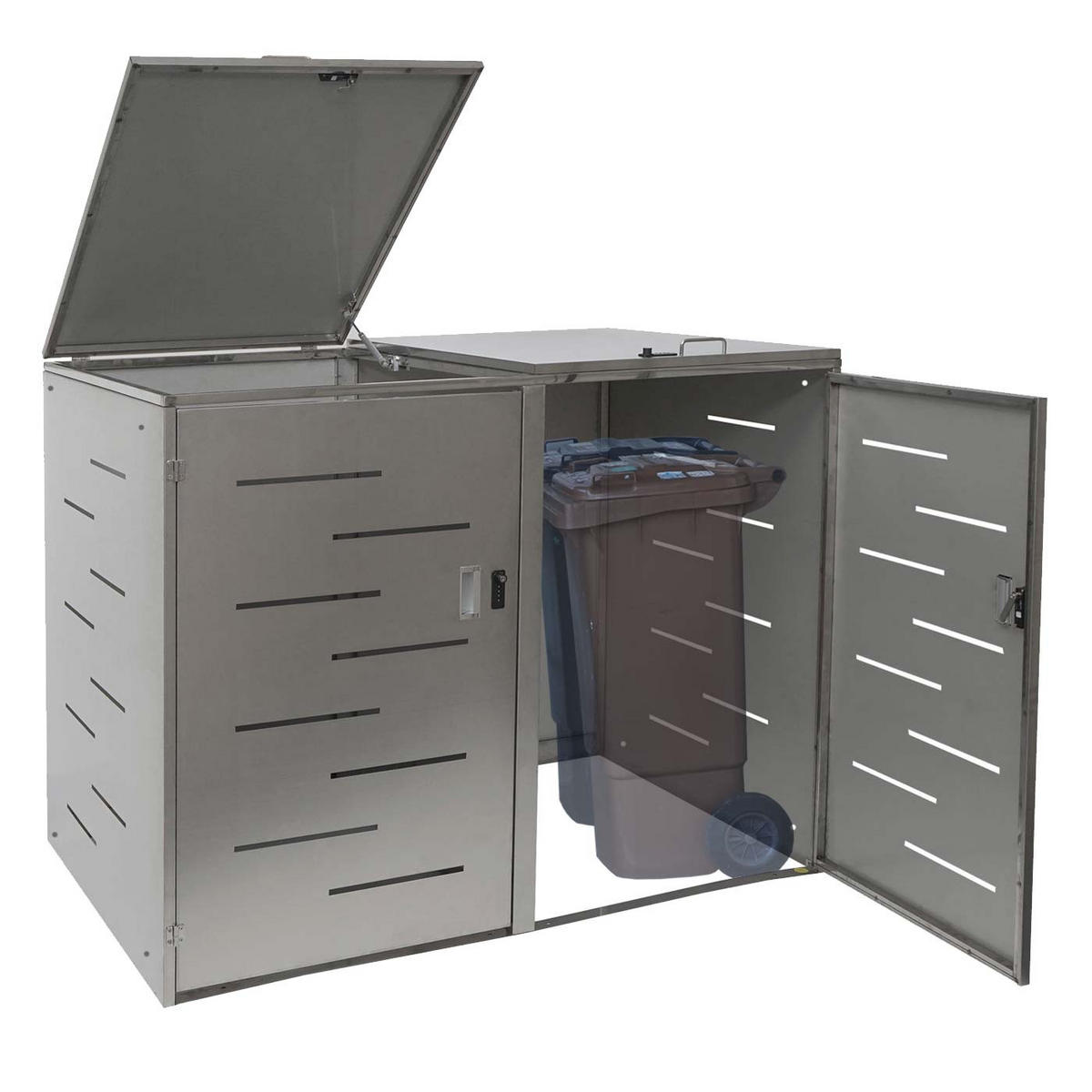 MÜLLTONNENBOX XL 2er 116x141x98cm erweiterbar Edelstahl 50kg - Silberfarben, Metall (141/116/98cm) - PROREGAL