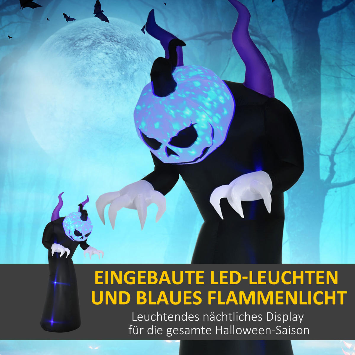 AUFBLASBARE HALLOWEEN-DEKORATION, Schwarz, Polyester-Gewebe - Schwarz, Kunststoff (79/210/88cm) - Outsunny
