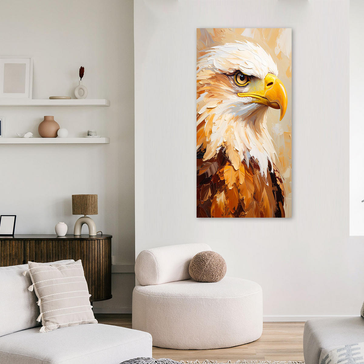 LEINWANDBILD Adler Vögel Tier gemalt 40x80cm - Beige, Textil (40/80cm) - Feeby