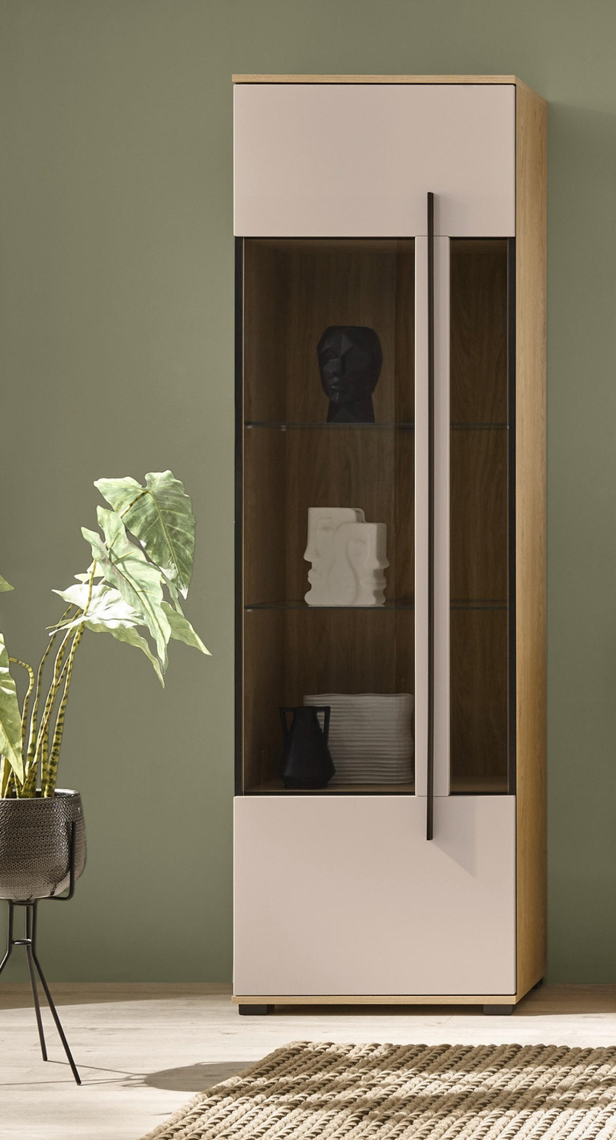 VITRINE Kaschmir, Eiche 60 cm, Vitrinenschrank für Wohn- und Esszimmer - Kaschmir/Eichefarben, Glas/Holzwerkstoff (60/200/37cm) - Furn.Design