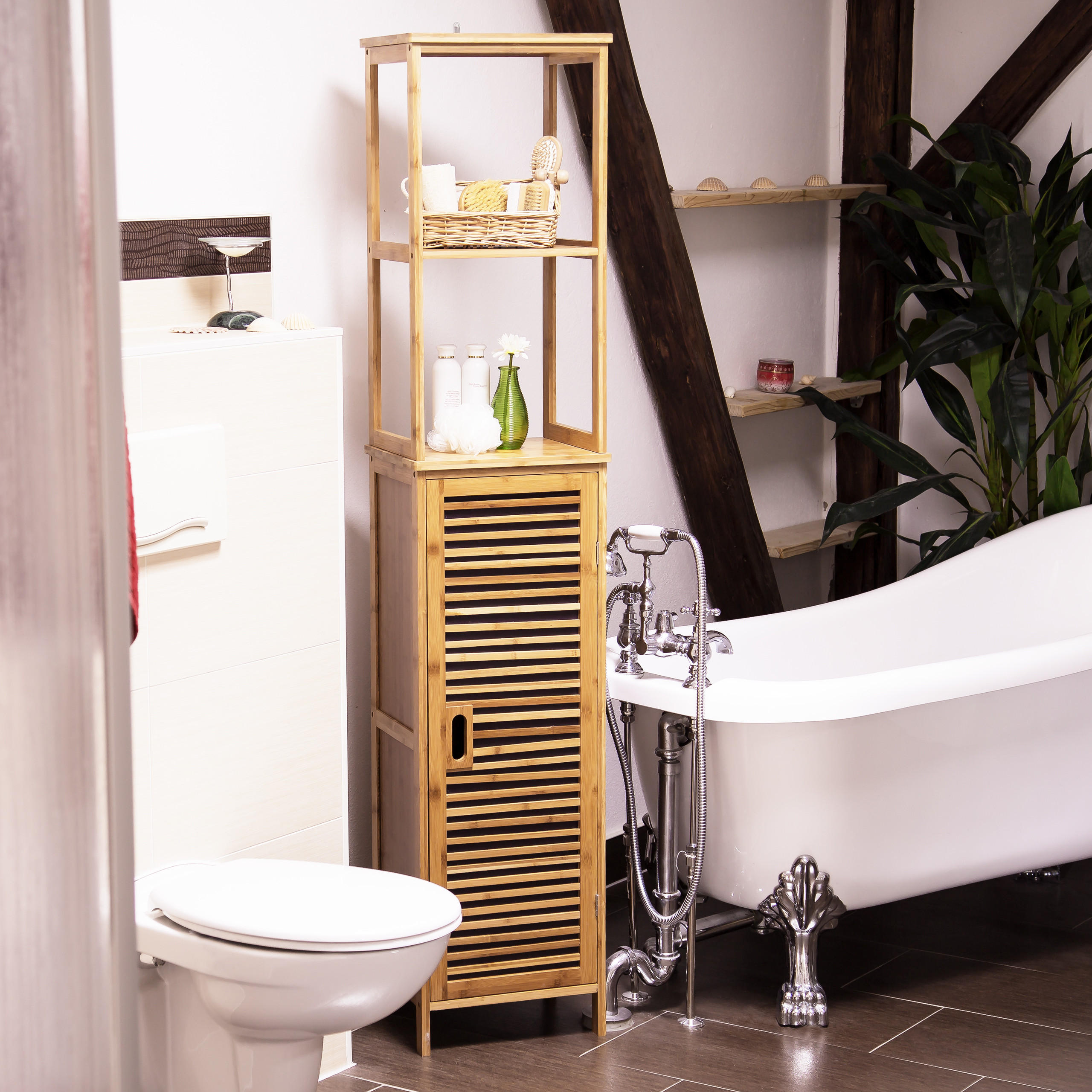 BADREGAL - Hellbraun, Holz (33.5/170/28cm) - Relaxdays