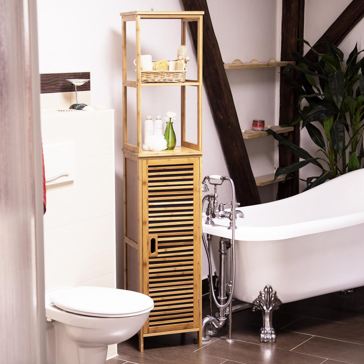 BADREGAL - Hellbraun, Holz (33.5/170/28cm) - Relaxdays