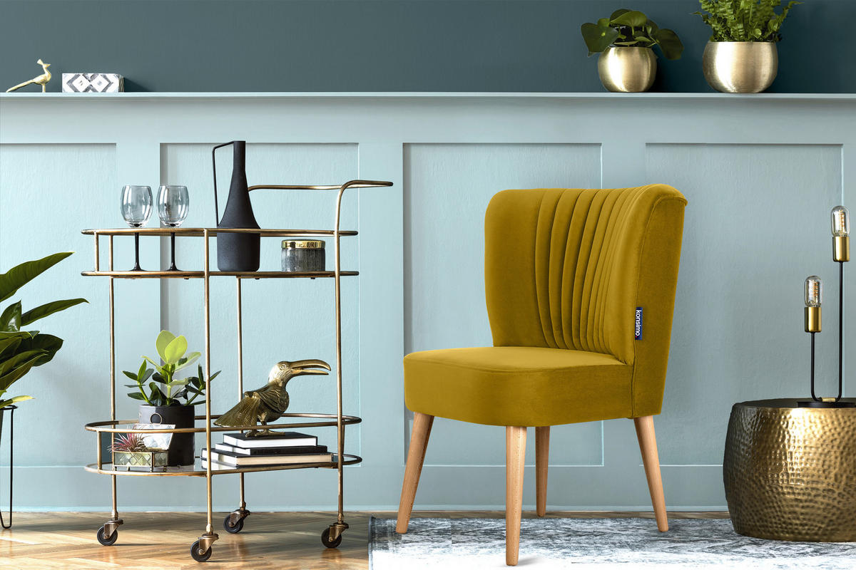 COCKTAILSESSEL DUCO auf hohen Beinen, Gelb/Eiche - Eichefarben/Gelb, Holz/Textil (63/89/65cm) - KONSIMO®