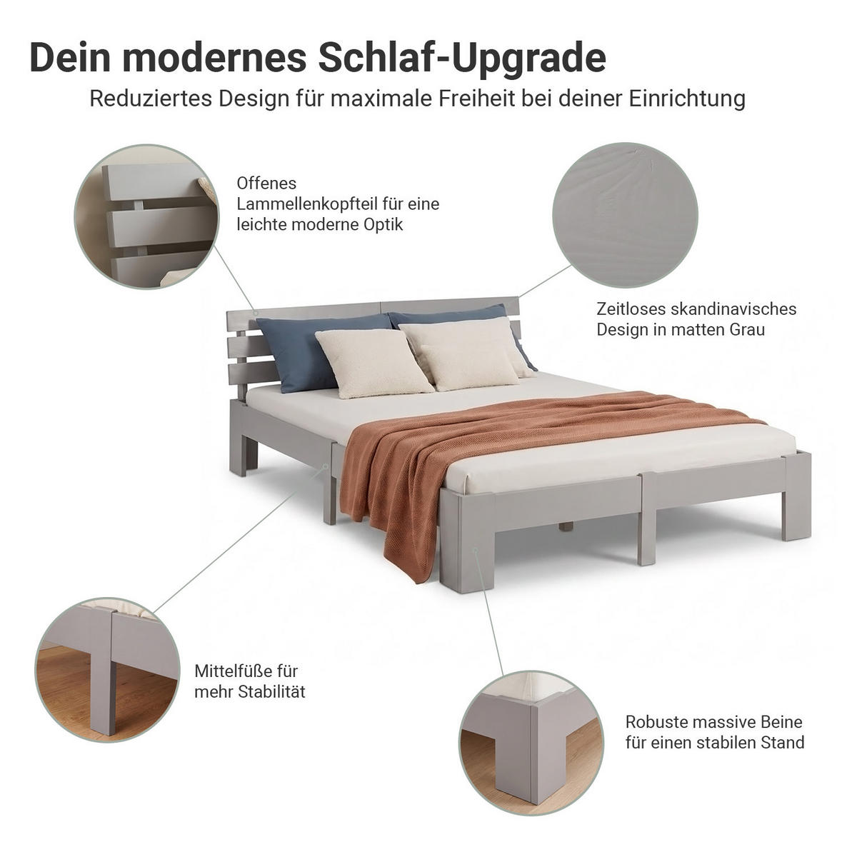 HOLZBETT mit Federkernmatratze 140/200 cm Jugendbett Grau - Grau, Holz (140/200cm) - Homestyle4u