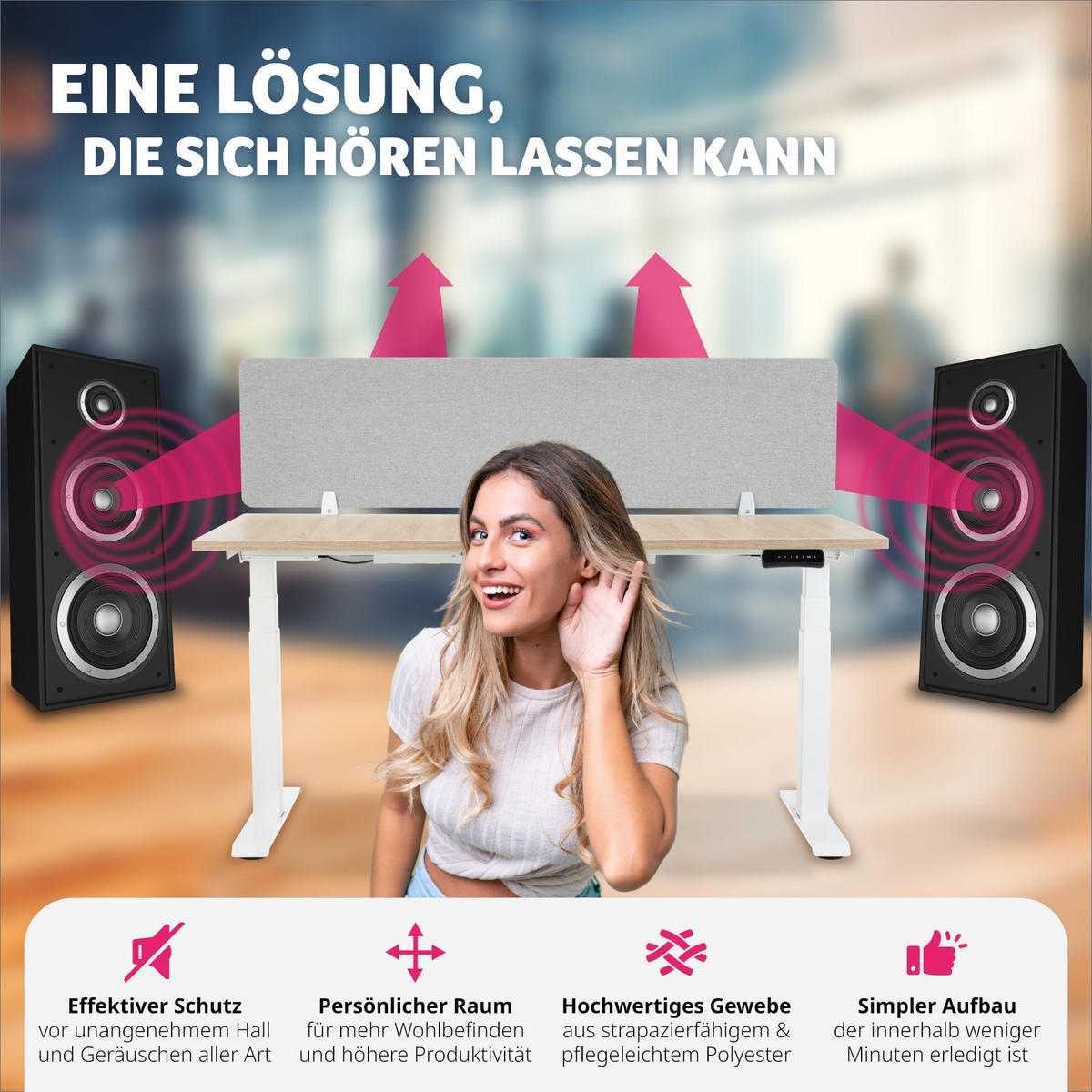 TRENNWAND für Schreibtisch Noisy,inkl. 2 Befestigungsklemmen,grau - Grau, Kunststoff (2.2/130/40cm) - tectake