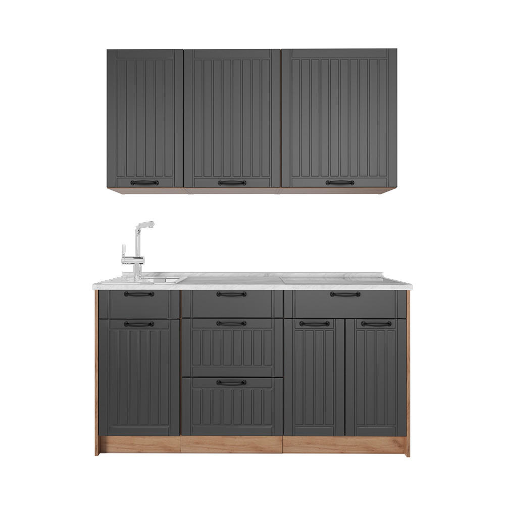 SINGLEKÜCHE Fame-Line, Dunkelgrau/Goldkraft Eiche, 150 cm, AP Marmor - Honigeiche/Dunkelgrau, Holzwerkstoff (150/82/60cm) - Vicco