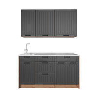 SINGLEKÜCHE Fame-Line, Dunkelgrau/Goldkraft Eiche, 150 cm, AP Marmor - Honigeiche/Dunkelgrau, Holzwerkstoff (150/82/60cm) - Vicco