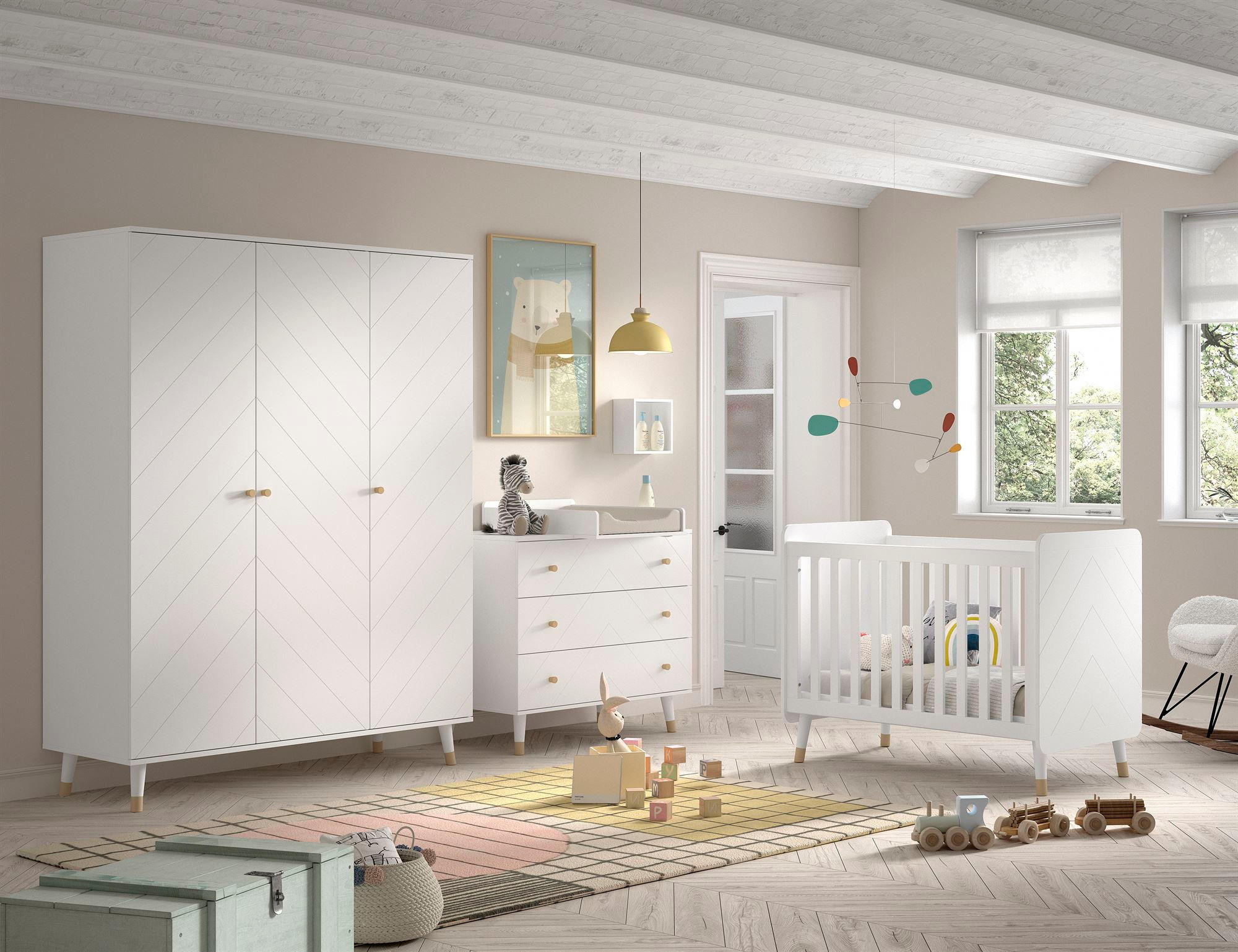 BABYZIMMER Set Kamillah 1 aus MDF in Satin Weiß - Weiß, Holzwerkstoff (374/200/74cm) - 58aufmkessel