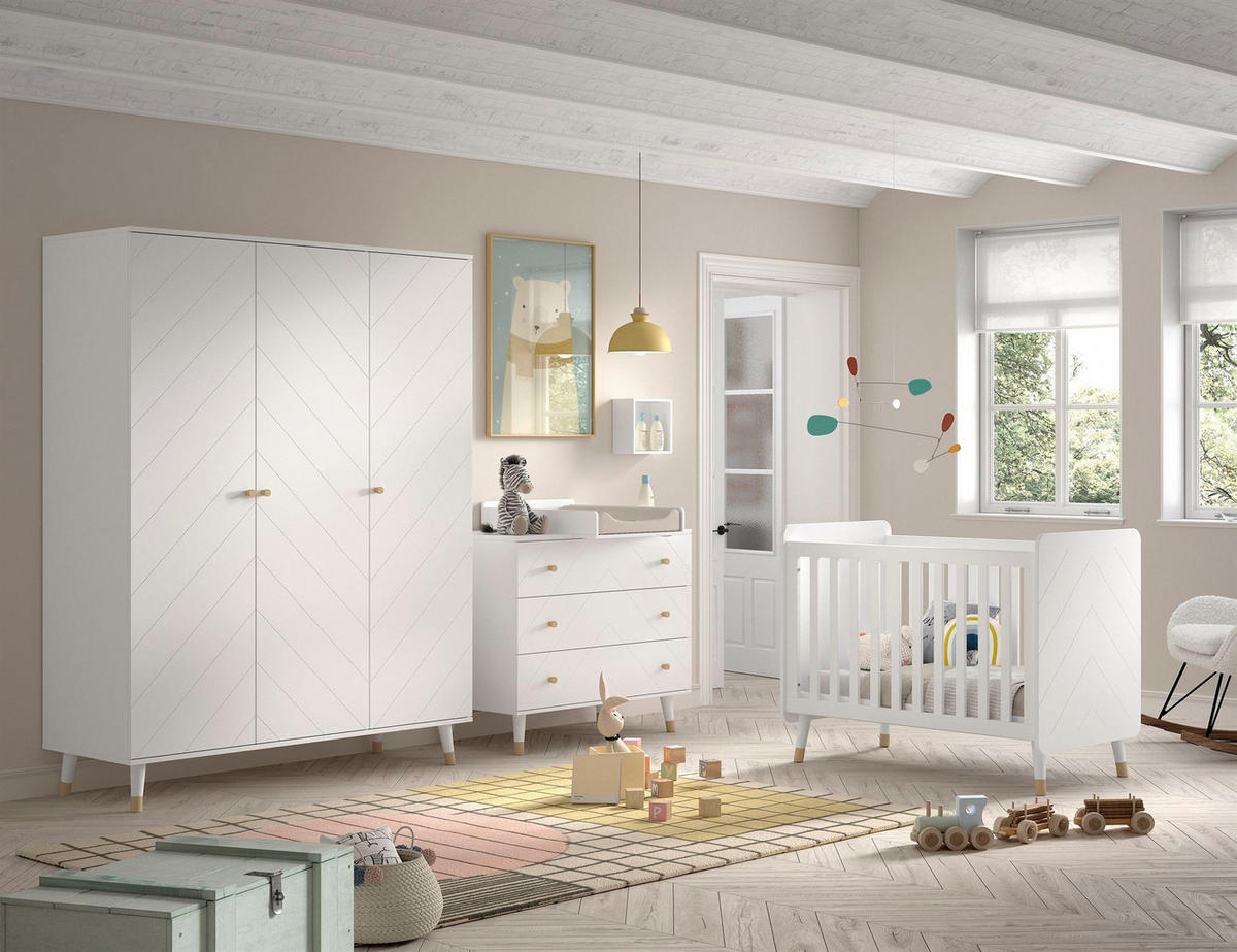 BABYZIMMER Set Kamillah 1 aus MDF in Satin Weiß - Weiß, Holzwerkstoff (374/200/74cm) - 58aufmkessel