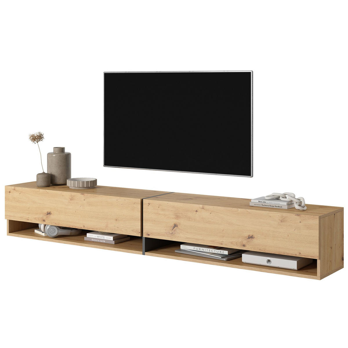 TV-HÄNGEBOARD Mirrgo Eiche / Grafitgrau 200 cm - Schwarz/Eiche Artisan, Holzwerkstoff (200/30/31.6cm) - Selsey
