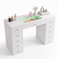 SCHMINKTISCH mit Beleuchtung Weiβ 130/55/81 CM 11 Schubladen - Weiß, Metall (130/81/55cm) - VANITII