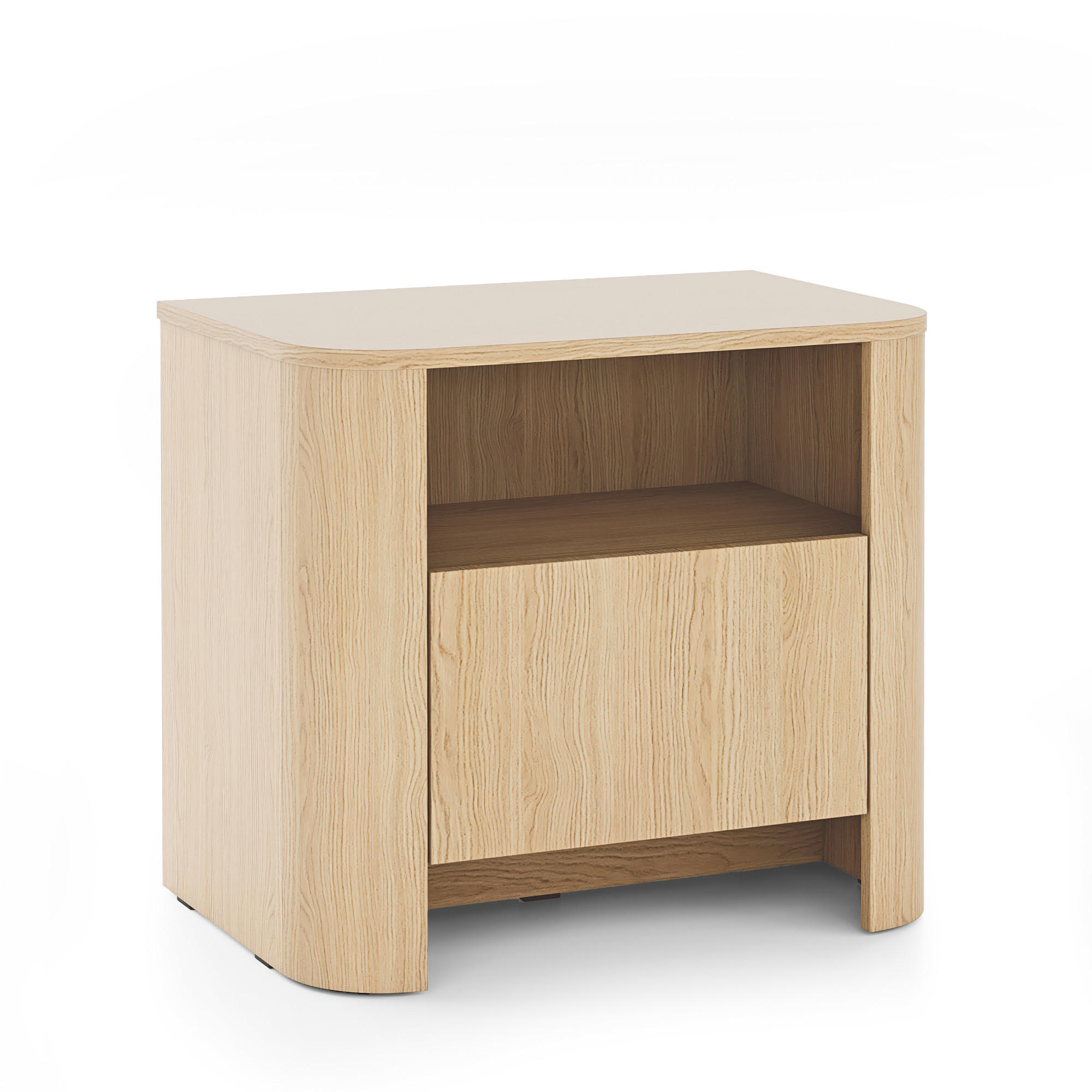 NACHTTISCH AMOS STO1-1S Abgerundeter Korpus, Eiche - Eichefarben, Holzwerkstoff/Kunststoff (58/52/39cm) - Komodee