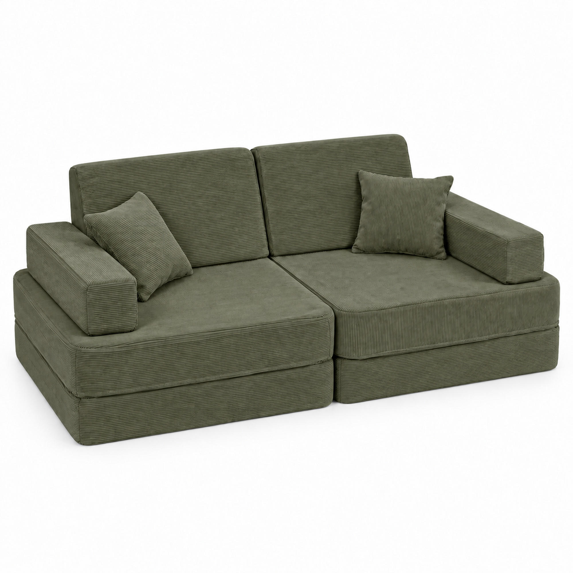 KINDERSOFA mit Schlaffunktion Cordsamt Forrest Khaki - Olivgrün, Textil (160/24/80cm) - AngeLove
