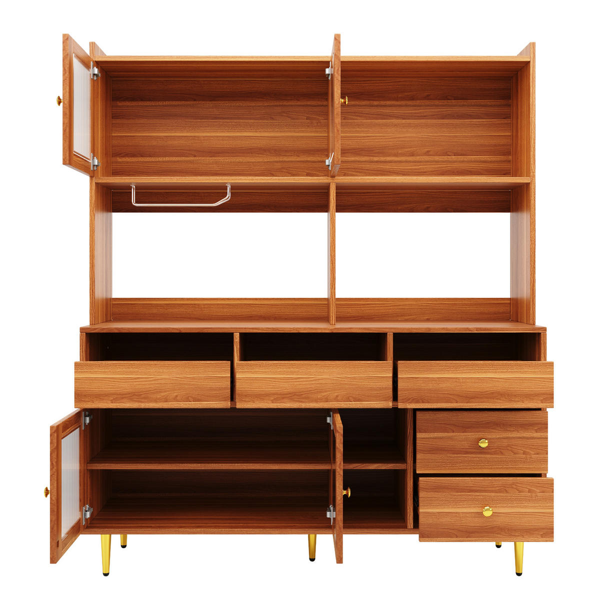 BUFFET 145/39/171 cm in Walnussbraun mit Changhong-Glastür und Weinregal - Walnussfarben, Holzwerkstoff (39/171/145cm) - Flora Grace
