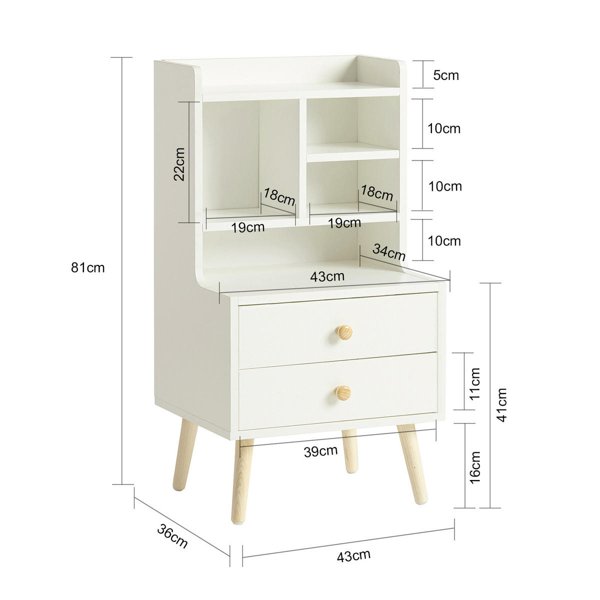 NACHTTISCH Weiß - Weiß, Holzwerkstoff (43/81/36cm) - SoBuy