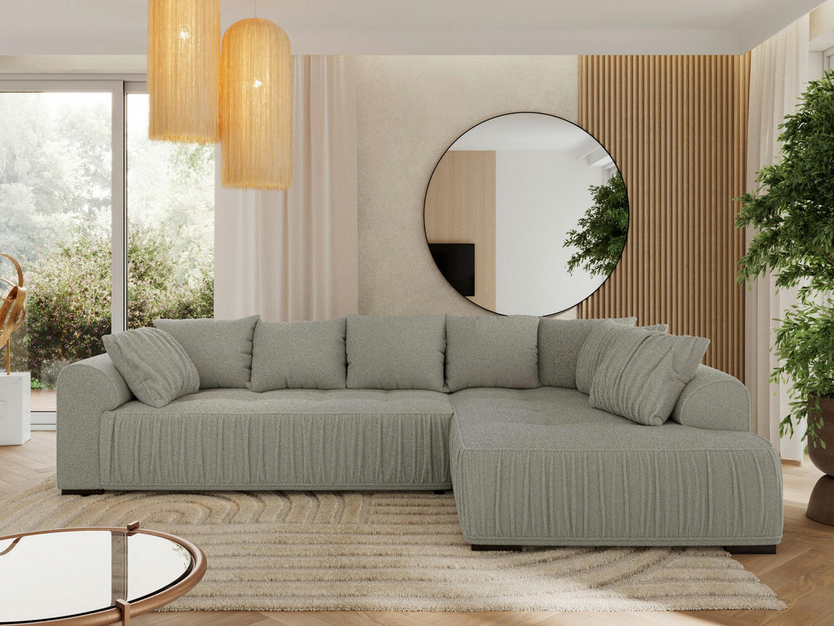 ECKSOFA ORTA Hellgrau Boucle - Rechts - Hellgrau/Schwarz, Textil (200/325cm) - MKS