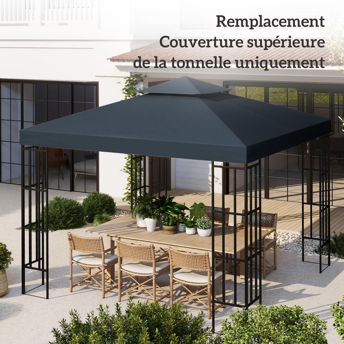 ERSATZDACH, 3x3 m für Pavillon, dunkelgrau, Polyester 180 g/m² - Multicolor, Textil (300/1/300cm) - FORIOUS