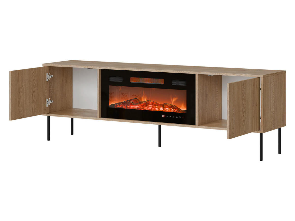 TV-LOWBOARD Domi 180 2D EF mit Kamin - Eichefarben/Schwarz, Holzwerkstoff/Metall (183/60/40cm) - MIRJAN24