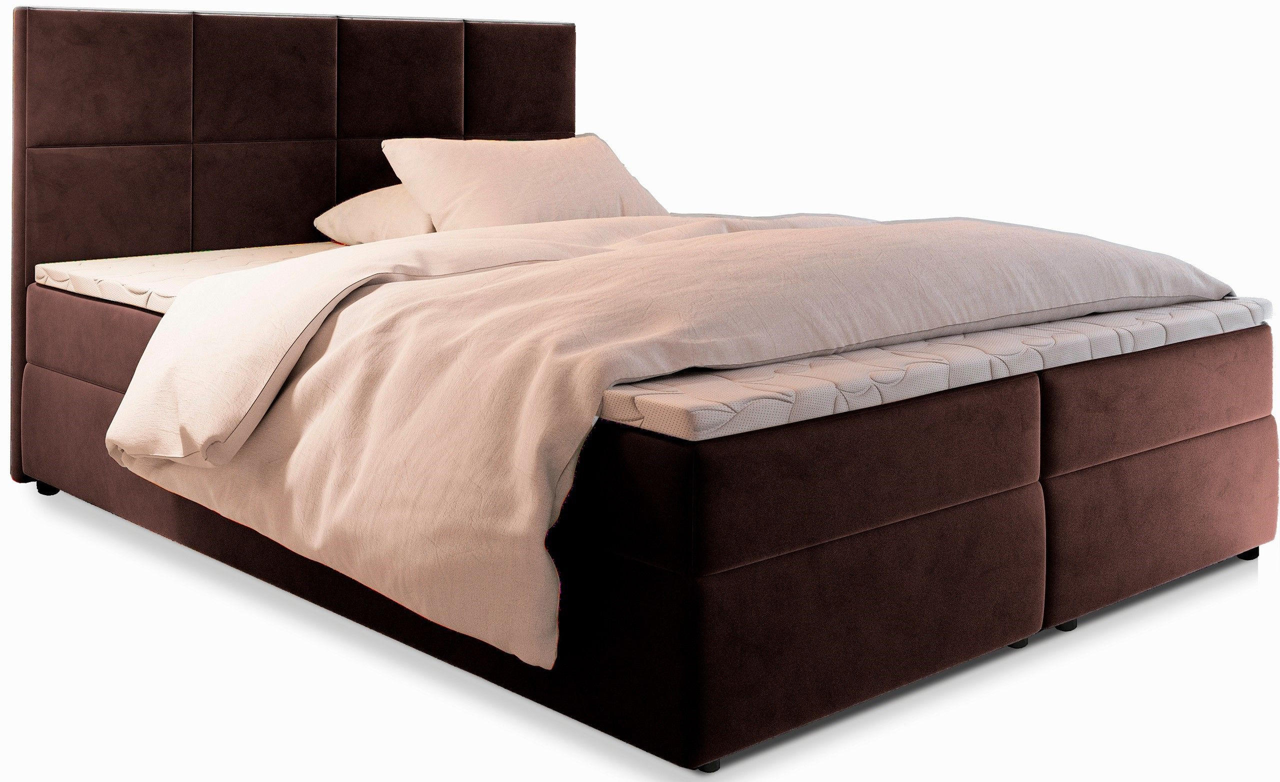 BOXBETT LENA 180x200 cm mit Matratze und Topper - Braun - Braun, Holz (140/200cm) - MASSENO