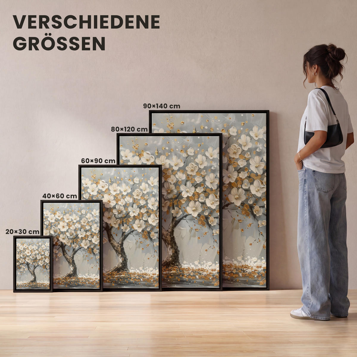 LEINWAND Bilder mit Rahmen - Baum - Blumen - Weiß - Natur - Kunst - 20x30 - Weiß, Textil (20/30cm) - MuchoWow