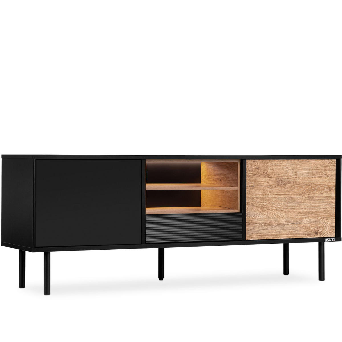 TV-SCHRANK LOFTY Loft-Stil, schwarz - Eichefarben/Schwarz, Holzwerkstoff (152/59/41cm) - KONSIMO®