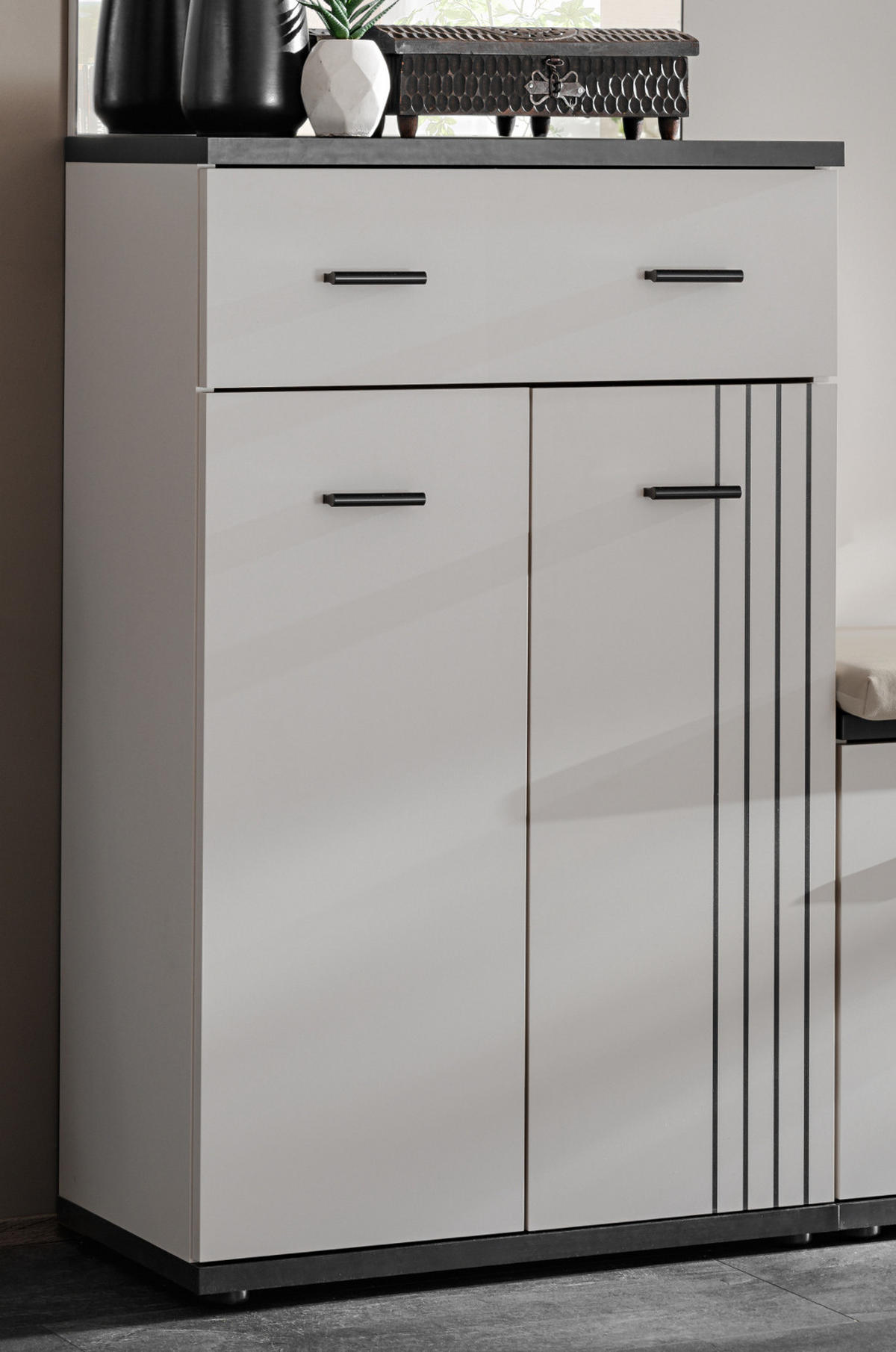 FLURKOMMODE Kaschmir, schwarz 60 x 96 cm, Flurschrank mit Streifenmuster - Kaschmir/Schwarz, Holzwerkstoff/Kunststoff (60/96/32cm) - Inn.Furn