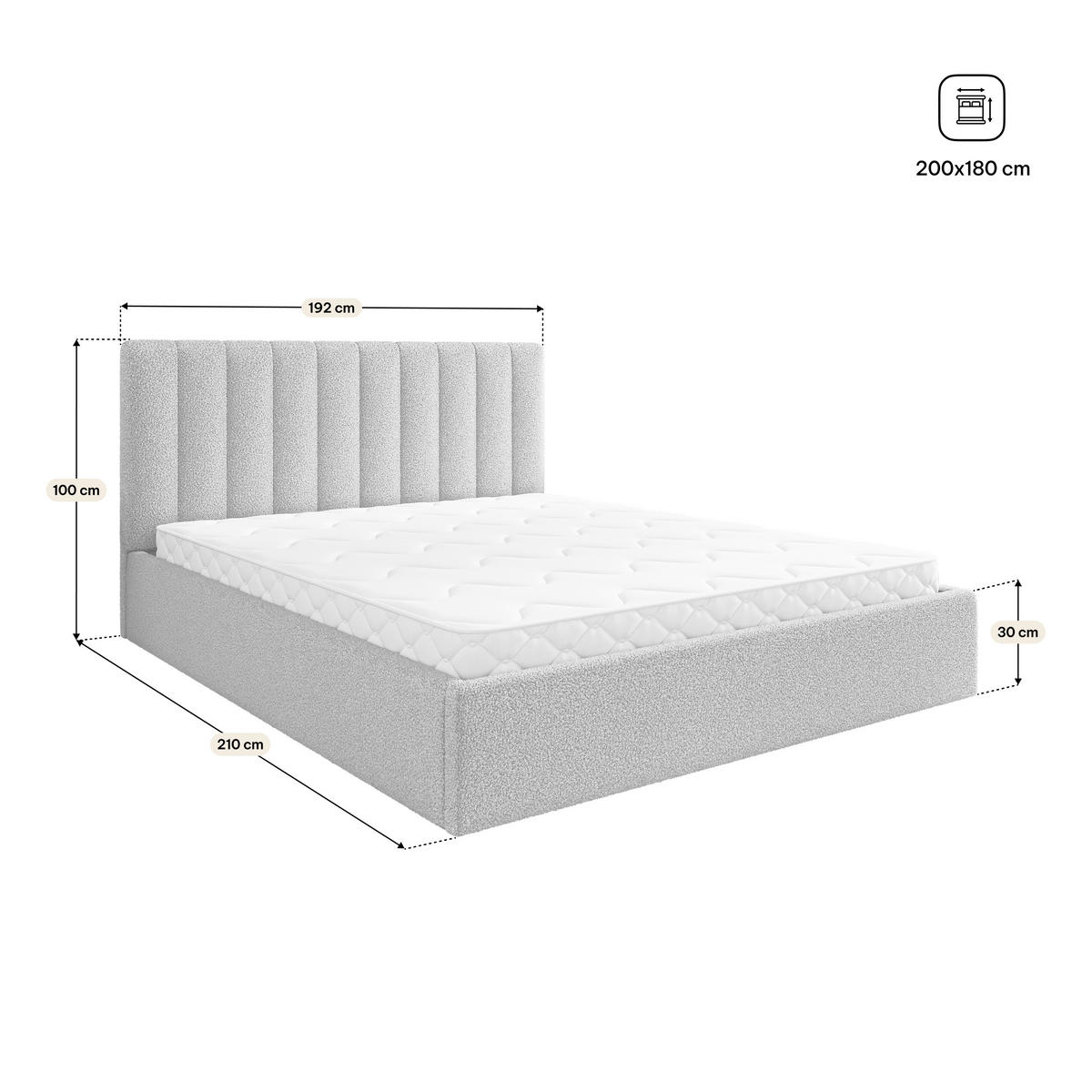 POLSTERBETT DEMERA Q 180x200 cm mit Bettkästen - Grau - Grau, Holz (180/200cm) - MASSENO