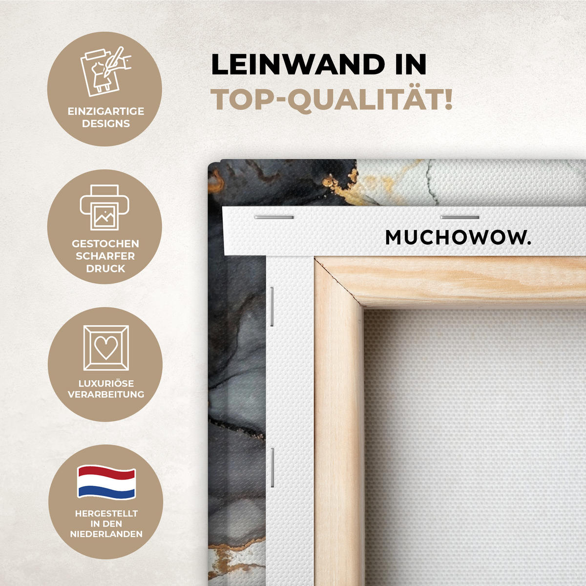 LEINWANDBILD Marmor - Schwarz - Weiß - Gold - Luxus - Abstrakt 30x40 cm - Goldfarben, Textil (30/40cm) - MuchoWow