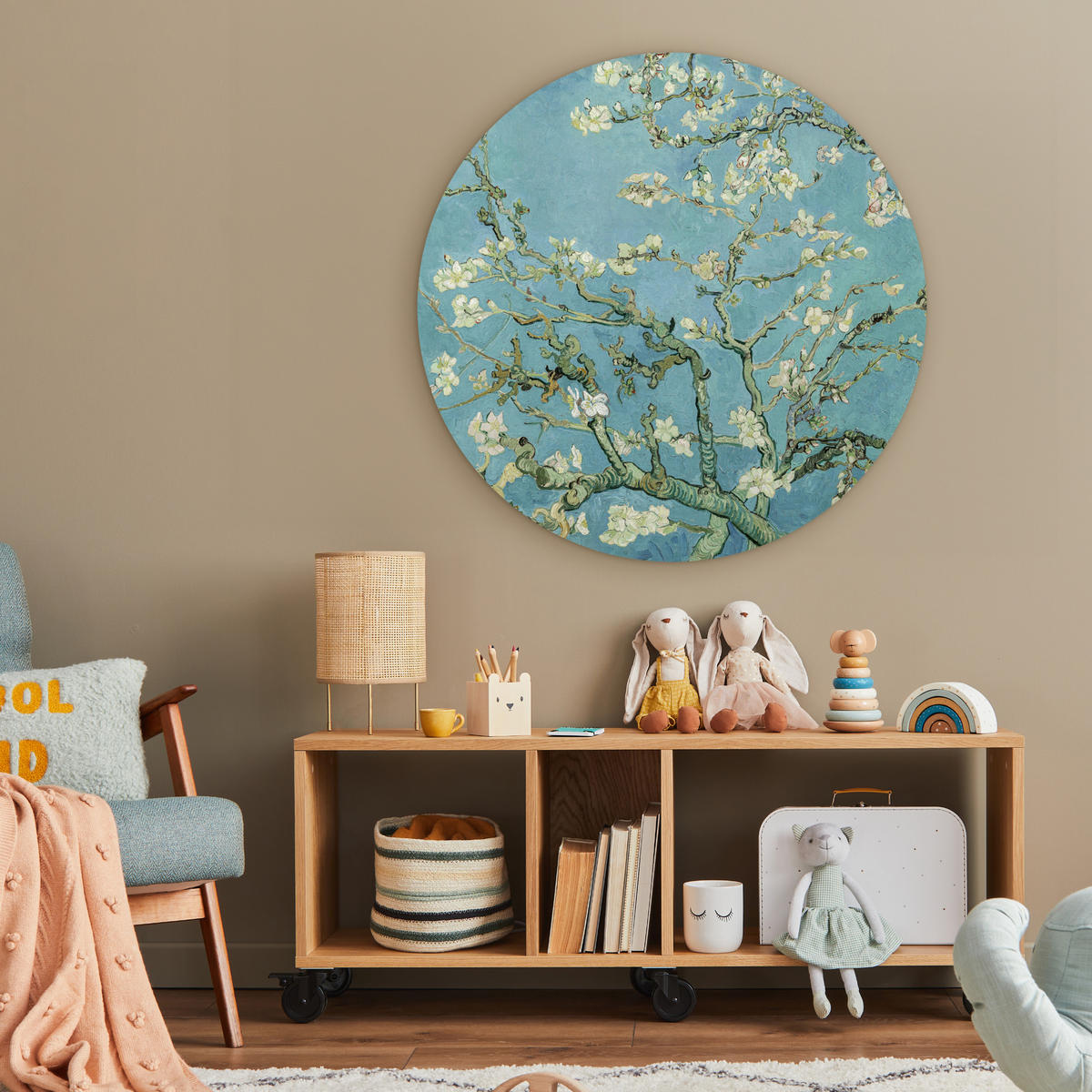 WANDBILD Van Gogh - Mandelblüte - Alte Meister - Kunst - Vintage 90x90 cm - Pastellblau, Kunststoff (90/90cm) - MuchoWow