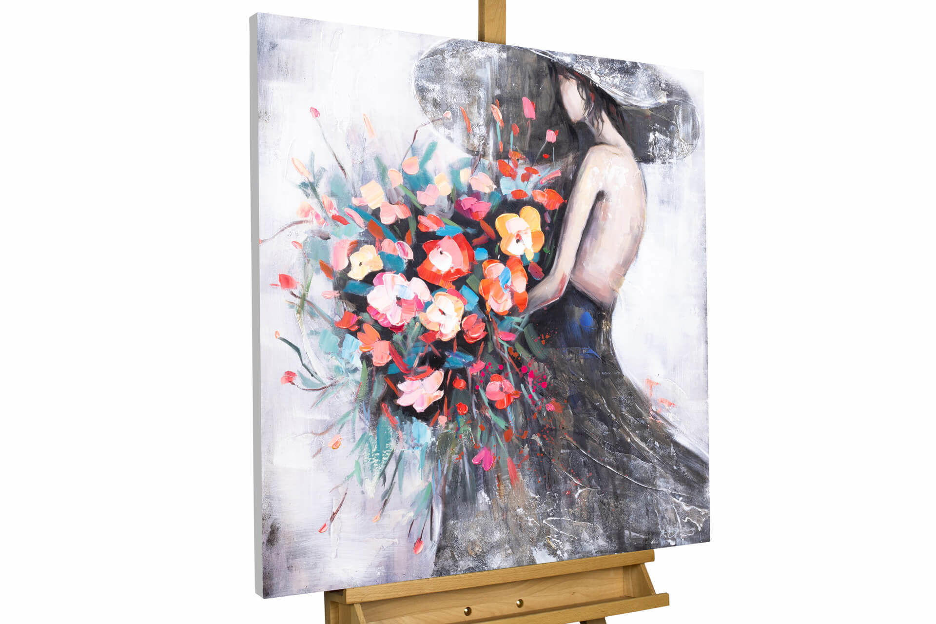 KUNSTLOFT RUČNĚ MALOVANÝ AKRYLOVÝ OBRAZ ČERNÝ/RŮŽOVÝ, 80/80 CM