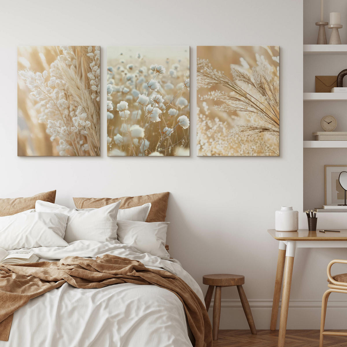 LEINWANDBILDER 3-es Set Pflanzen Natur - Beige/Weiß, Textil (90/40cm) - Muralo