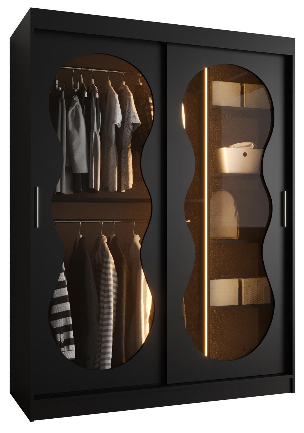 SCHWEBETÜRENSCHRANK 200/150/62 2-türig - Schwarz, Holz (150/200/62cm) - Abiks Möbel