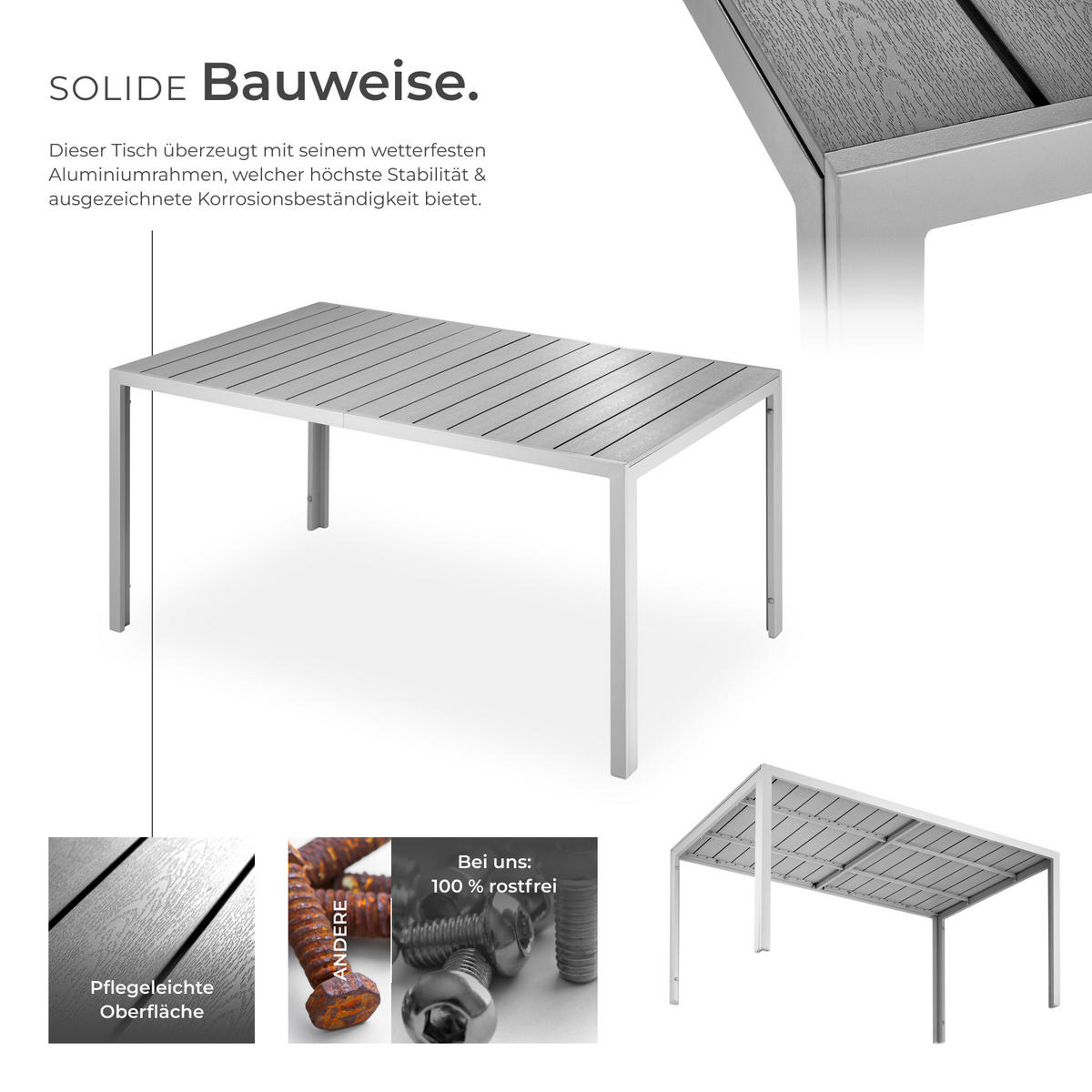 GARTENTISCH Bianca,150 x 90 x 74,5 cm,silber/grau - Silberfarben/Grau, Metall (150/90/74.5cm) - tectake
