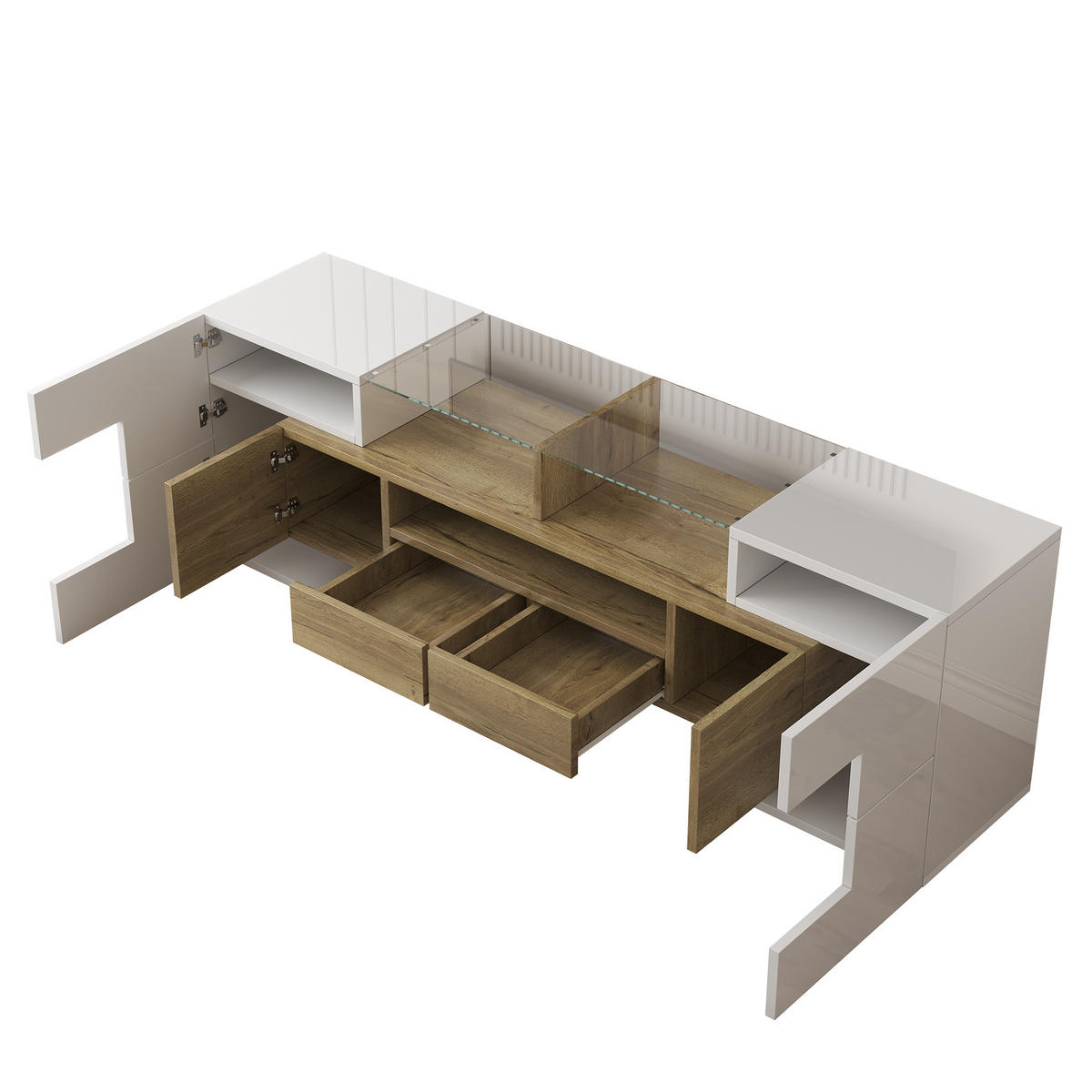 TV-SCHRANK Lowboard Hochglanz Weiß 145cm LED-Beleuchtung Gold Akzenten - Weiß, Holz (38/35/53.59cm) - FLIEKS