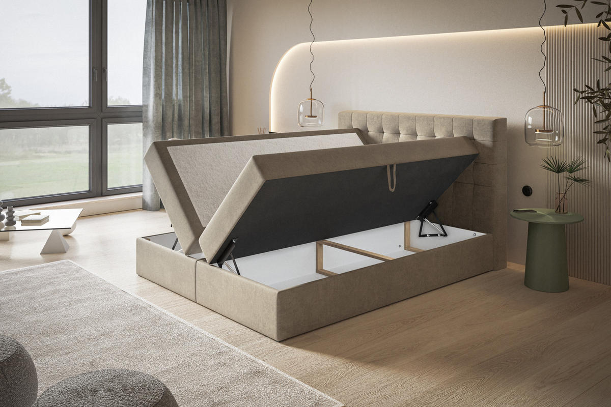 BOXBETT RIO mit 2 Bettkästen, 120x200, Farbe: Grün, Velourstoff, Doppelbett mit Bonell-Matratze - Grün, Holz/Kunststoff (120/200cm) - Alpi-Möbel