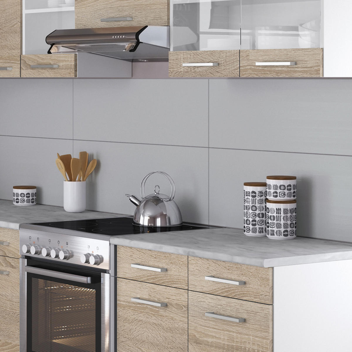 ECKKÜCHE Rick Weiß/Sonoma 267 x 167 cm , AP Marmor mit LED-Leisten - Weiß/Sonoma Eiche, Holzwerkstoff (270/81.6/60cm) - Vicco