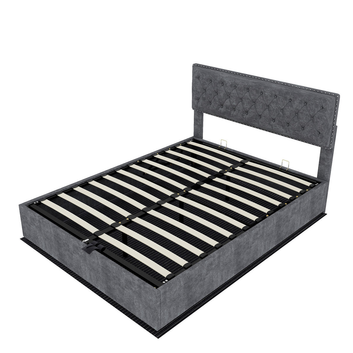 STAURAUMBETT 140/200 cm DE-32967 mit Pneumatik-Stauraum und Matratze Grau - Grau, Metall (140/200cm) - ComfortXL