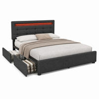 BETT mit LED und 4 Schubladen 140x200 cm Leinen Grau - Grau, Metall (140/200cm) - Meubliv
