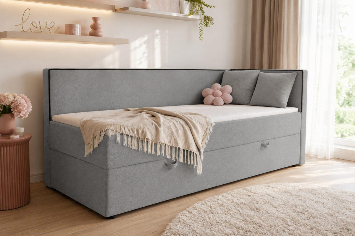BOXBETT GINA 100/200 in Boucle Hellgrau H3 - Hellgrau, Holz/Holzwerkstoff (100/200cm) - Deine Möbel 24