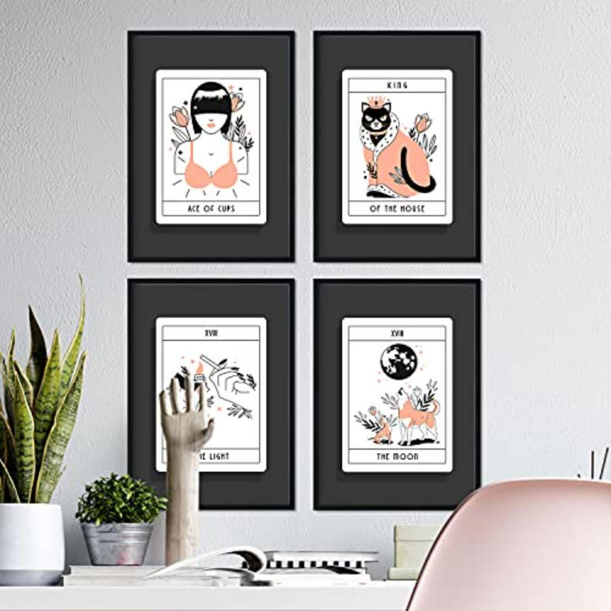 POSTER Set mit 4 Blättern in orangefarbenen originellen Tarotkarten A4 Schwarzer Rahmen - Schwarz, Papier (29.7/3cm) - Nacnic