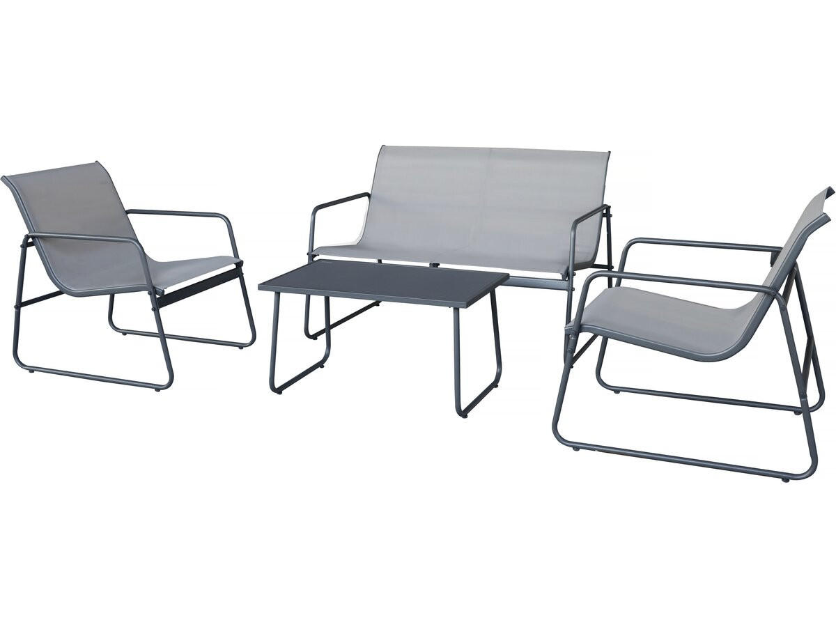 LOUNGEGARNITUR Fortaleza 4-Sitzer Hellgrau - Hellgrau, Glas/Metall - Habitat Garten