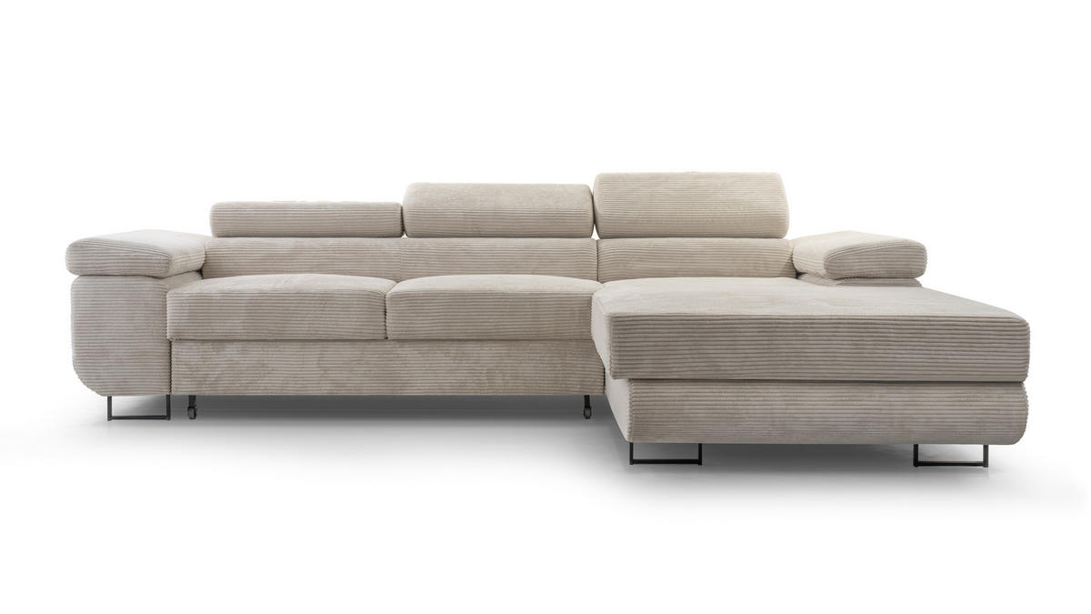 ECKSOFA L Form Arborio Zartweiß 280/203/90 cm Rechts mit Schlaffunktion - Creme/Schwarz, Textil/Metall (280/203cm) - AX Living