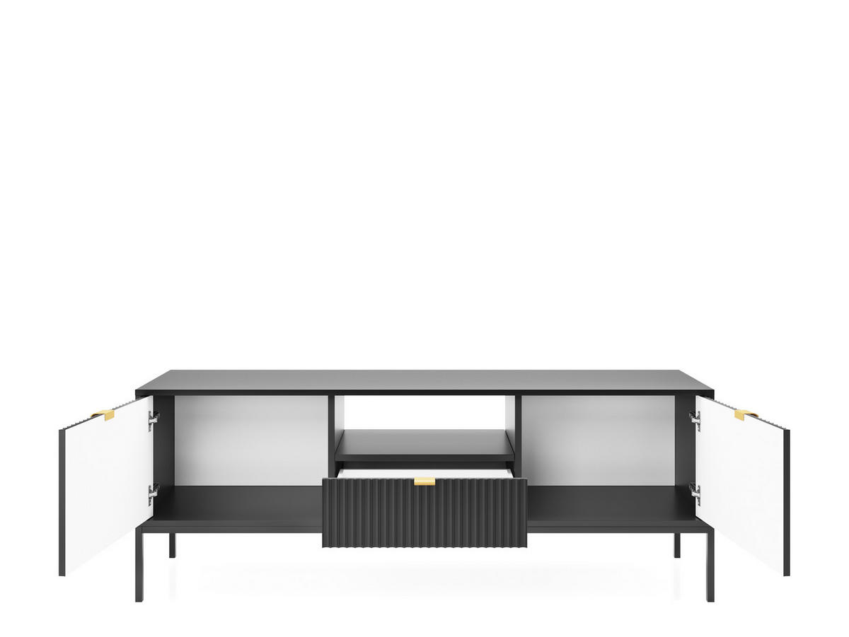 TV-SCHRANK NOVA Geriffelt Regal, 2 Türen, Schublade, Schwarze Beine, 154x39x56cm, Schwarz - Schwarz, Holzwerkstoff/Kunststoff (154/56/39cm) - DomoHome