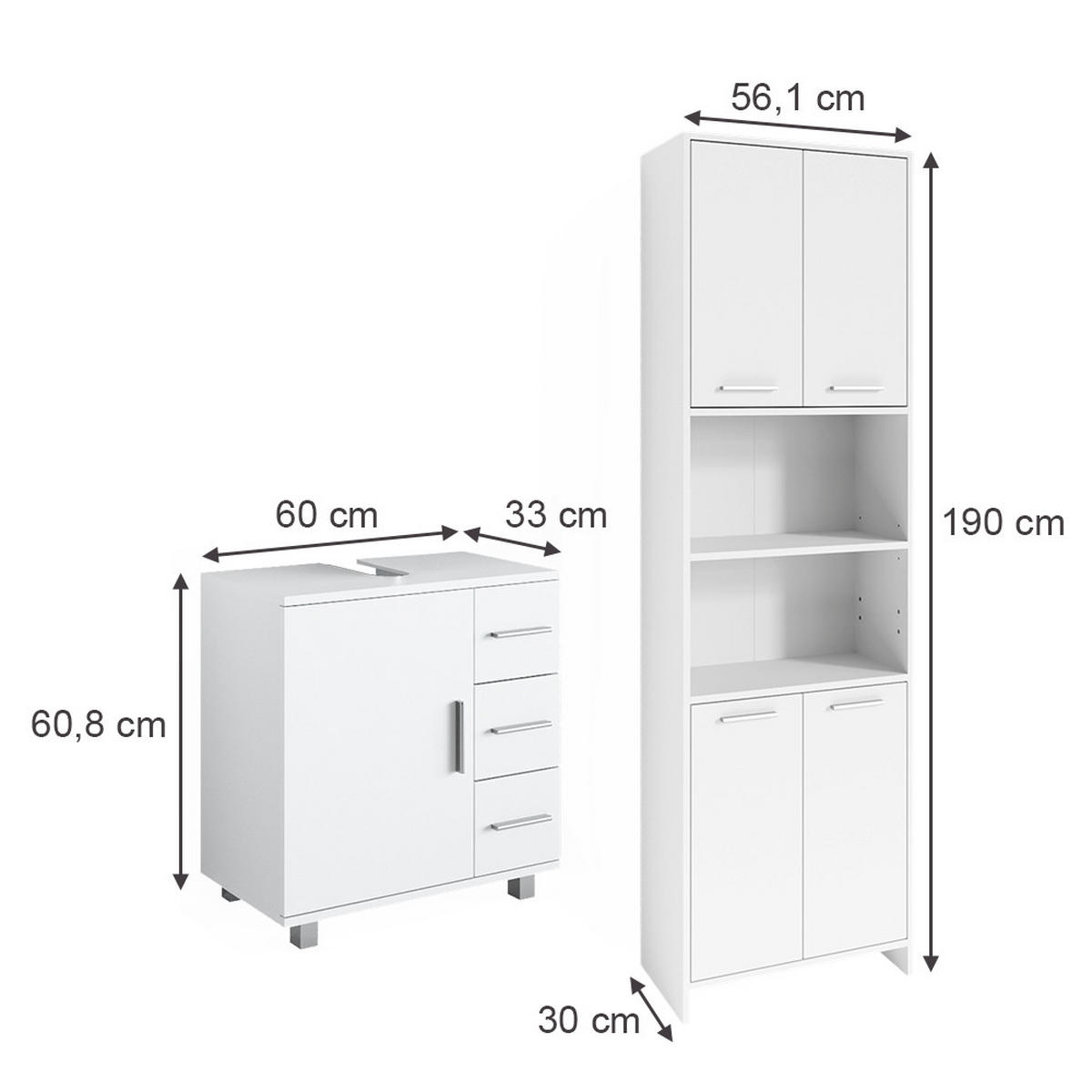 BADMÖBEL-SET Maris Weiß 2 Teile mit Hochschrank und Waschbeckenunterschrank - Weiß, Holzwerkstoff (60/60/33cm) - Vicco