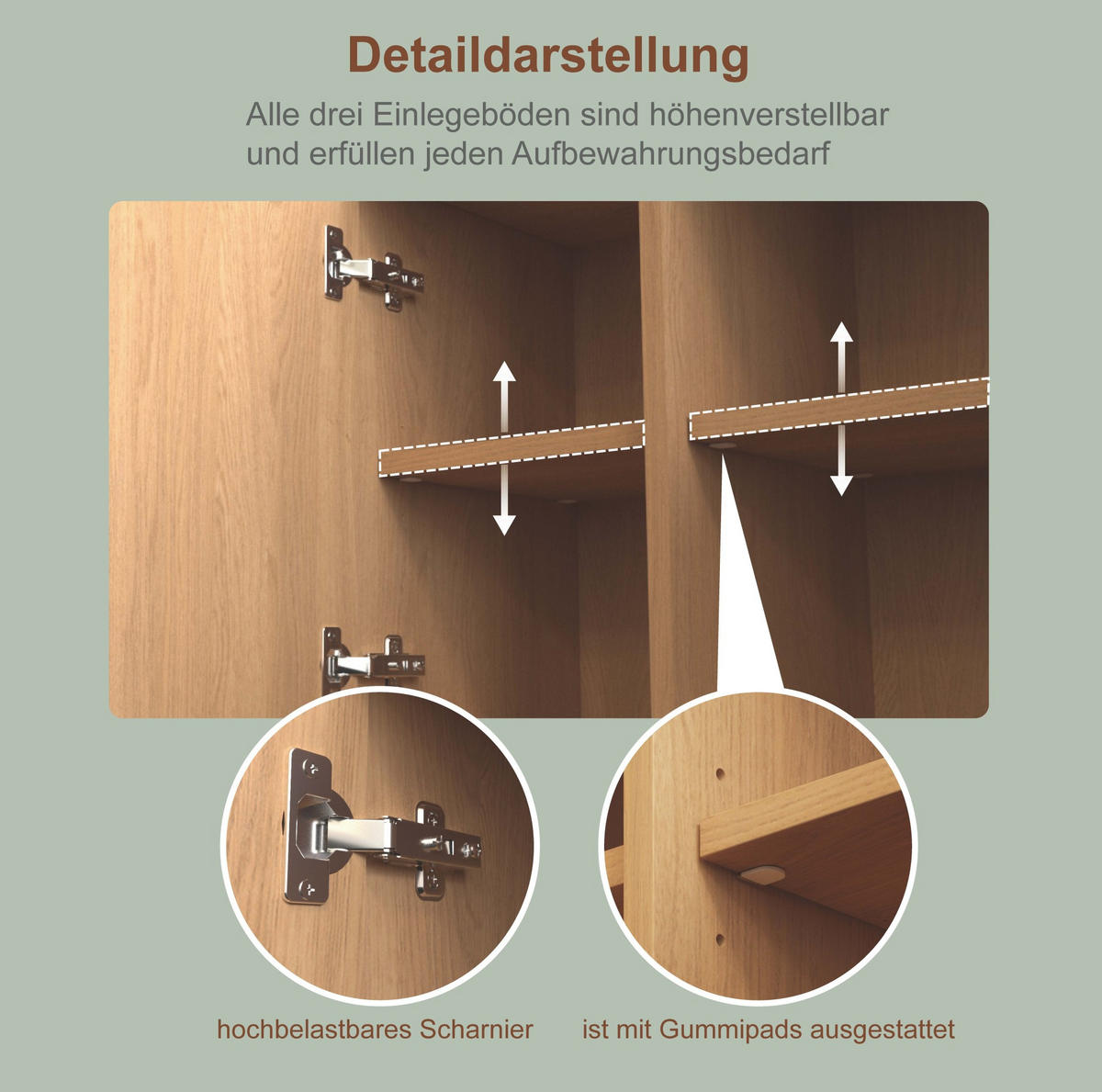 BUFFET 80/35/181 cm natur aus MDF mit Mülltrennung - Naturfarben, Holzwerkstoff (80/181/35cm) - OKWISH