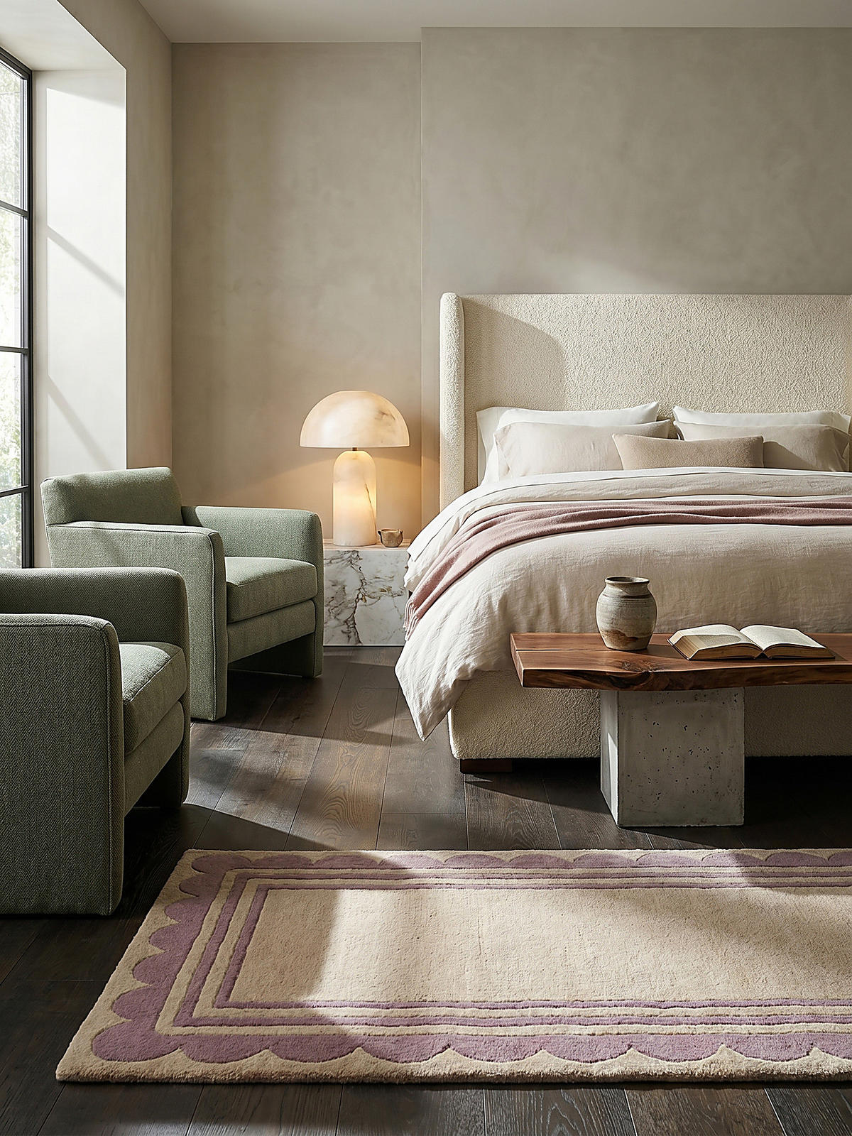 WOLLTEPPICH Grafisches Muster, Rahmen, Wohnzimmer schmutzabweisend Lila-Beige Läufer 80x230 - Lila, Textil (230/80cm) - KADIMA DESIGN