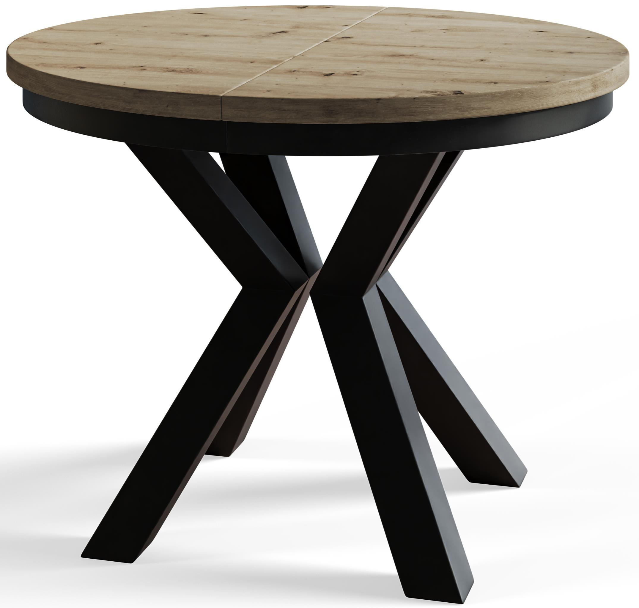 ESSZIMMERTISCH LOFT, ausziehbarer Tisch 120 cm/200 cm, Farbe: Mattbraun, mit Metallbeinen in Farbe Schwarz - Hellbraun/Schwarz, Holzwerkstoff (120/120/76cm) - Alpi-Möbel